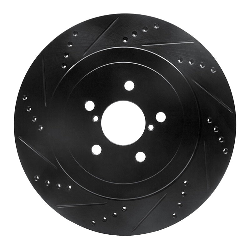 R1 Rear Left Drilled & Slotted Black Brake Rotor - 2004 Subaru STI