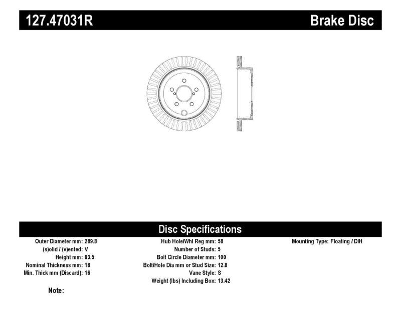 StopTech Slotted & Drilled Sport Brake Rotor - Rear - 2008-2014 Subaru WRX / STI