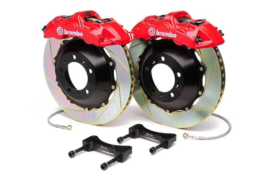 Brembo Gran Turismo 6 Piston Front Brake Kit Red Slotted Rotors - 2004-2021 Subaru STI / 2010-2012 Legacy GT/3.5R