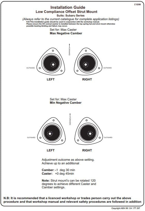 Whiteline Com 'C' Caster/Camber Adjusting Front Strut Mount - 2008-2021 Subaru WRX / STI / 2005-2009 Legacy / 2005-2009 Outback