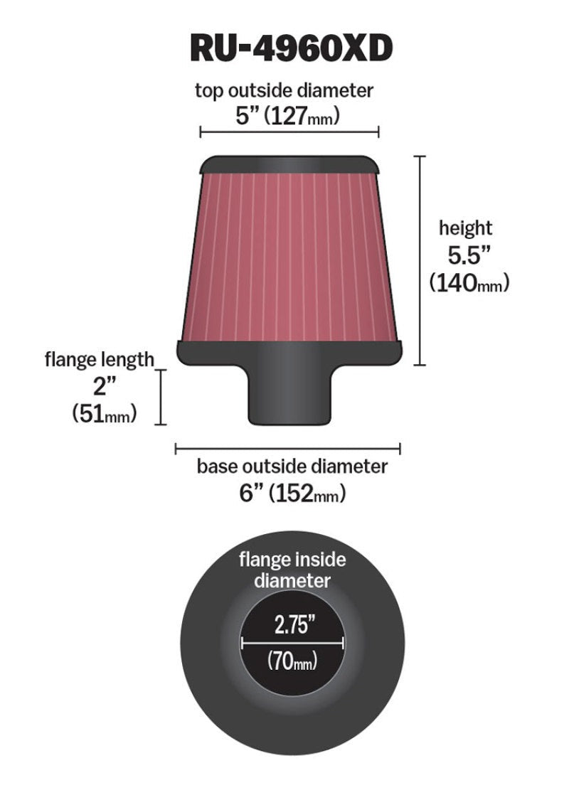 K&N Engineering Universal Clamp-On Air Filter - Round Tapered 2.75in Flange - Universal