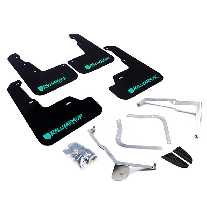 Rally Armor Black UR Mud Flap w/Teal Altered Font Logo - 2015-2021 Subaru WRX / STI