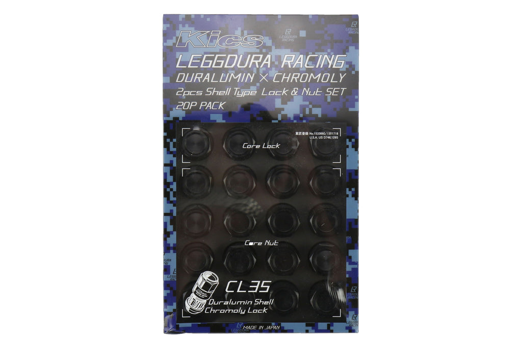 Project Kics Leggdura Racing Shell Type Lug Nut Set 35mm Closed-End Look 12X1.25 Black