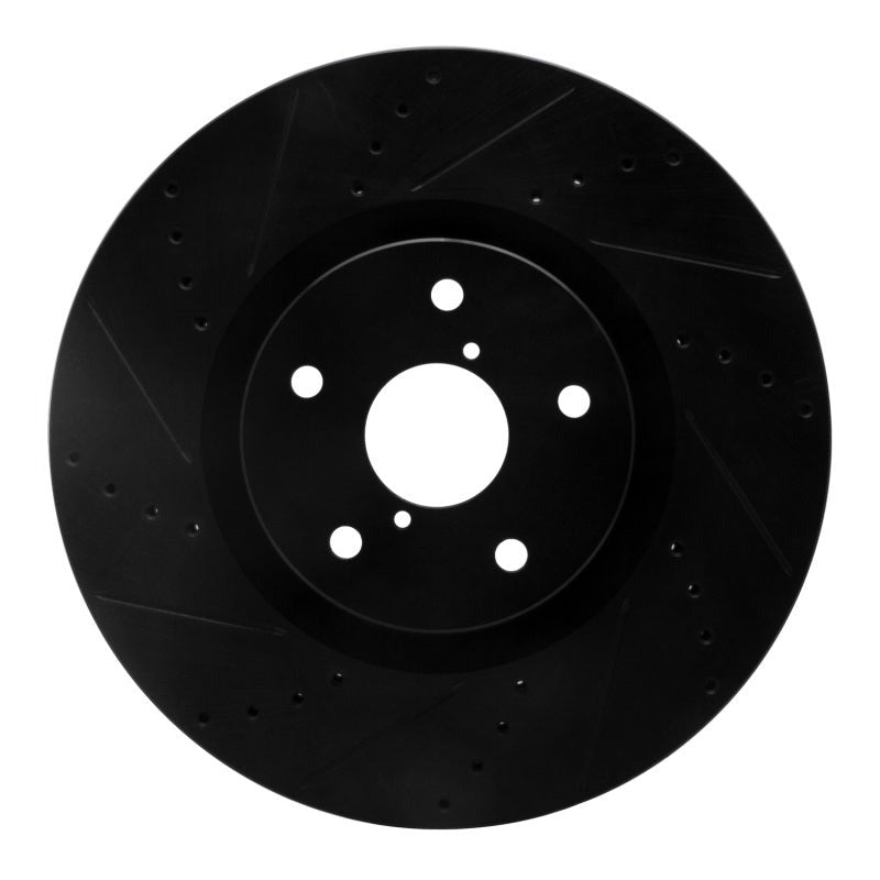 R1 Front Left Drilled & Slotted Black Brake Rotor - 2005-2017 Subaru STI