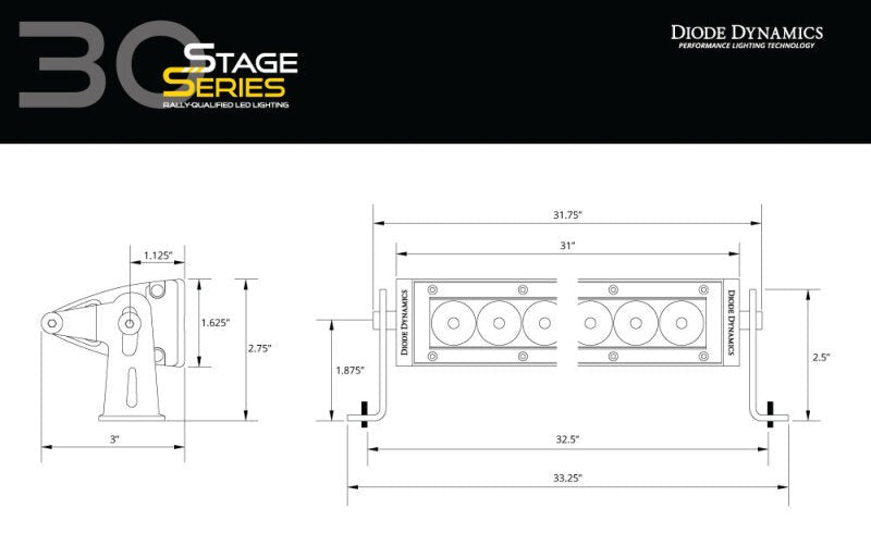 Diode Dynamics Stage Series 30in Single Row Straight LED Light Bar - Clear Combo - Universal