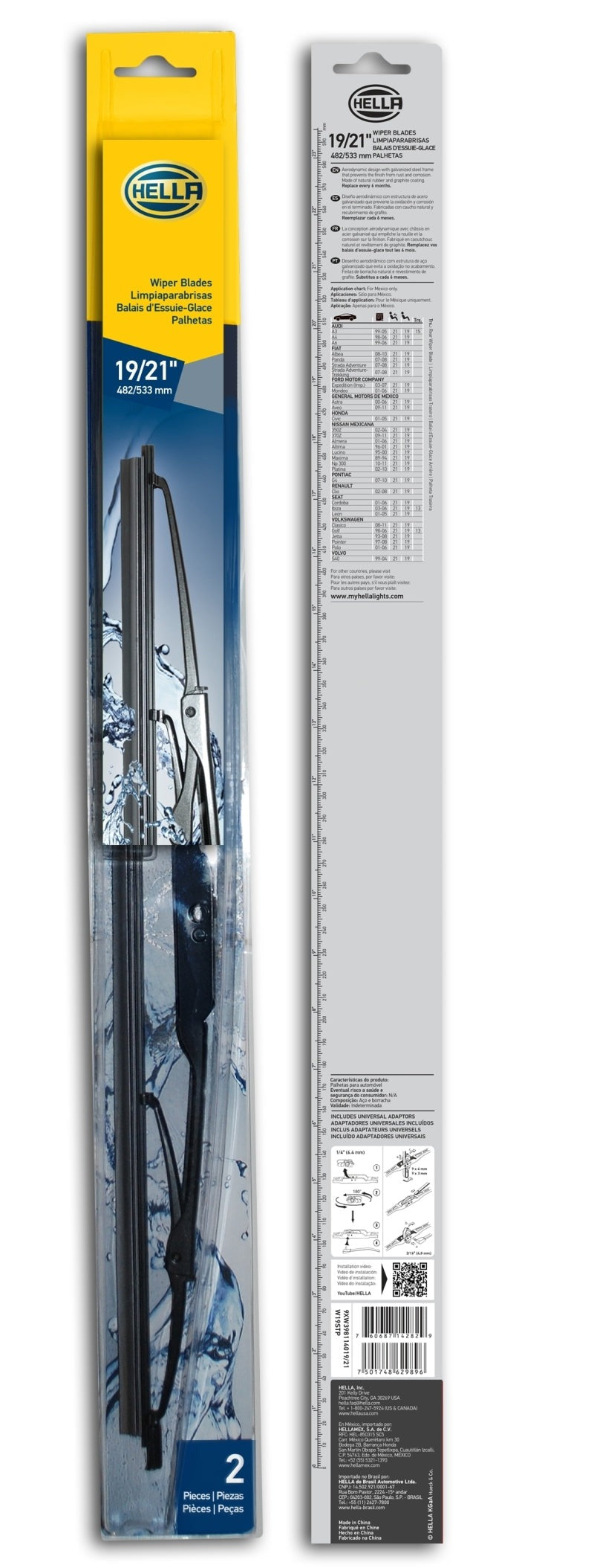 Hella Standard Wiper Blade 19in/21in - Pair - Universal