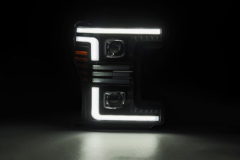 AlphaRex 17-19 Ford F-250/350/450/550 Super Duty PRO-Series Proj Headlights Black w/SeqSig & DRL