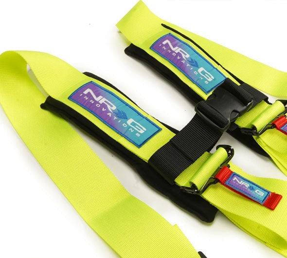 NRG Innovations SFI 16.1 5pt 3 inch Seat Belt Harness with pads / Latch Link - Neon Green 12/22 - Universal