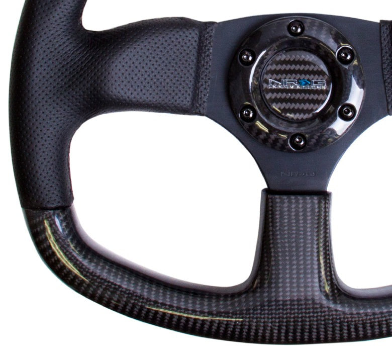 NRG Carbon Fiber Steering Wheel 320mm Flat Bottom Black w/Black Stitching - Universal