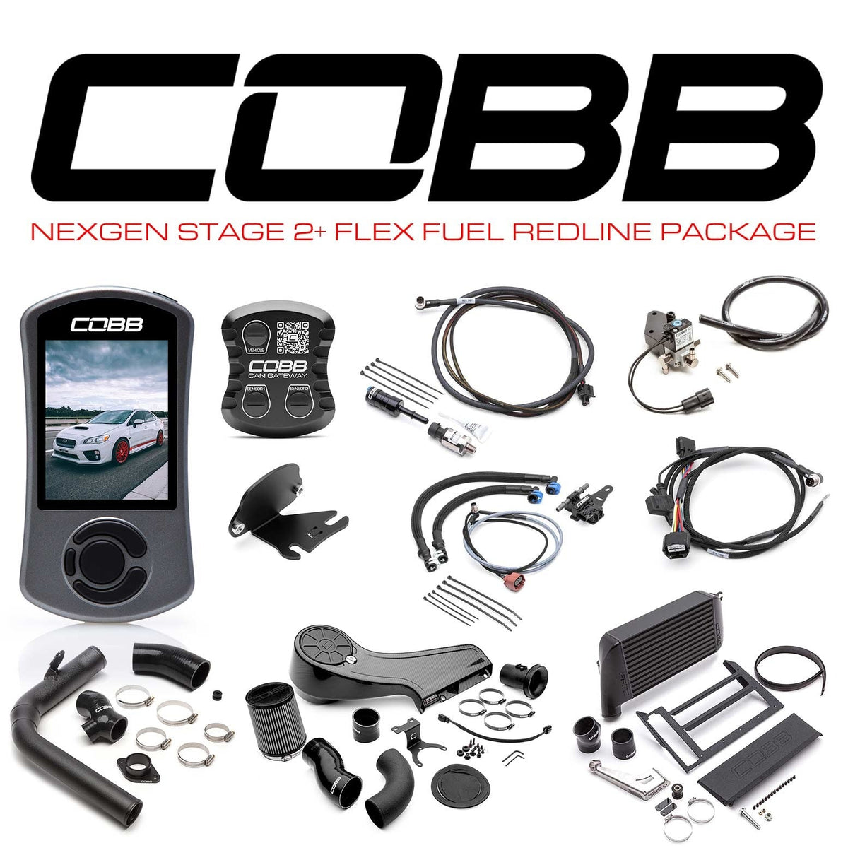 Cobb NexGen Stage 2 + CAN Flex Fuel Redline Carbon Fiber Power Package - Black - 2015-2021 Subaru WRX