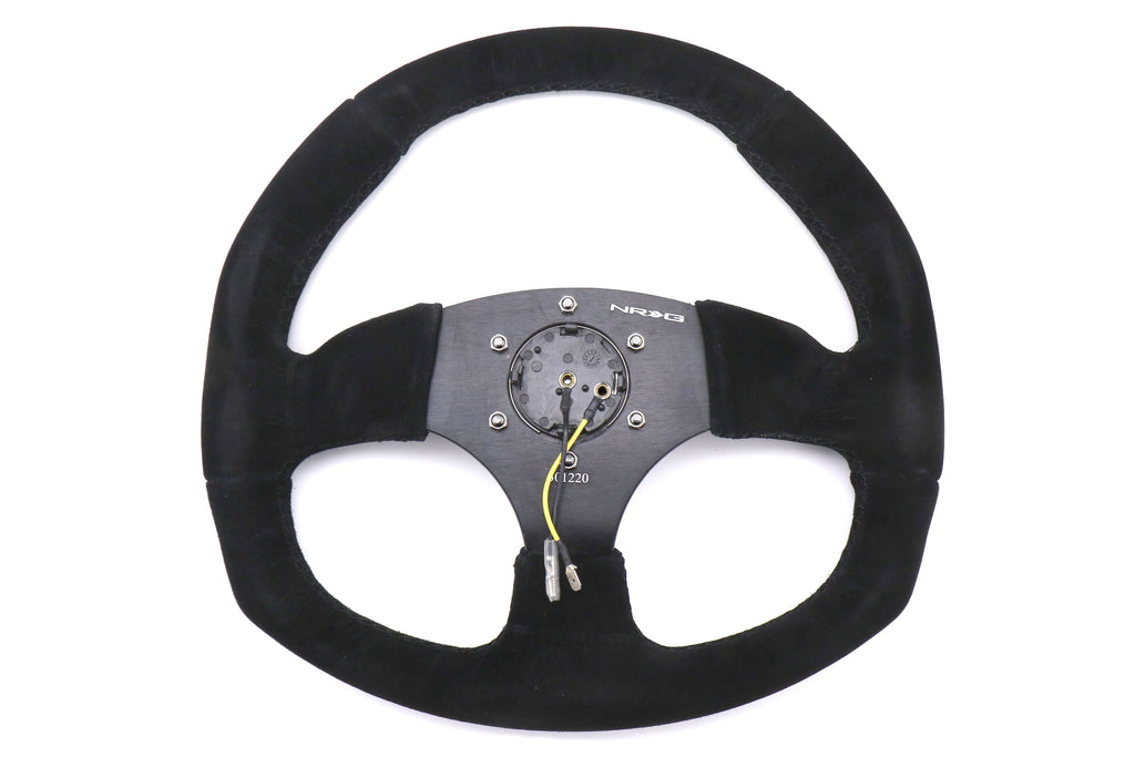 NRG Reinforced Steering Wheel Flat Bottom Suede Black - Universal