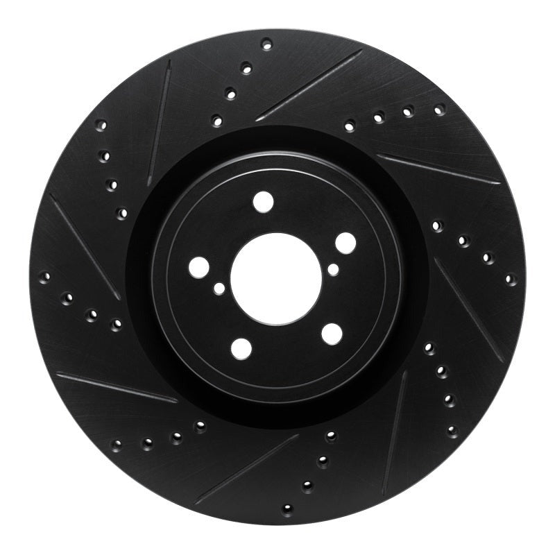 R1 Front Left Drilled & Slotted Black Brake Rotor - 2004 Subaru STI / 2017-2020 & 2022-2026 Subaru BRZ w/ Brembo