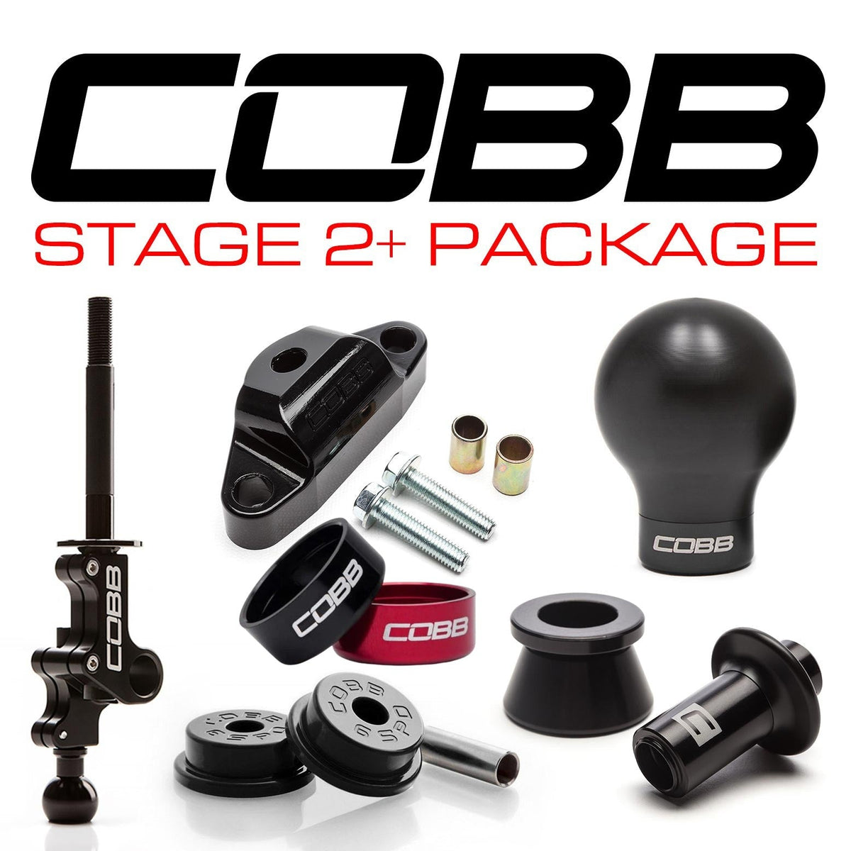 Cobb Stg 2+ Drivetrain Pkg w/ Weighted Shift Knob - Black Knob / Black Lockout - 2004-2021 Subaru STI 6MT