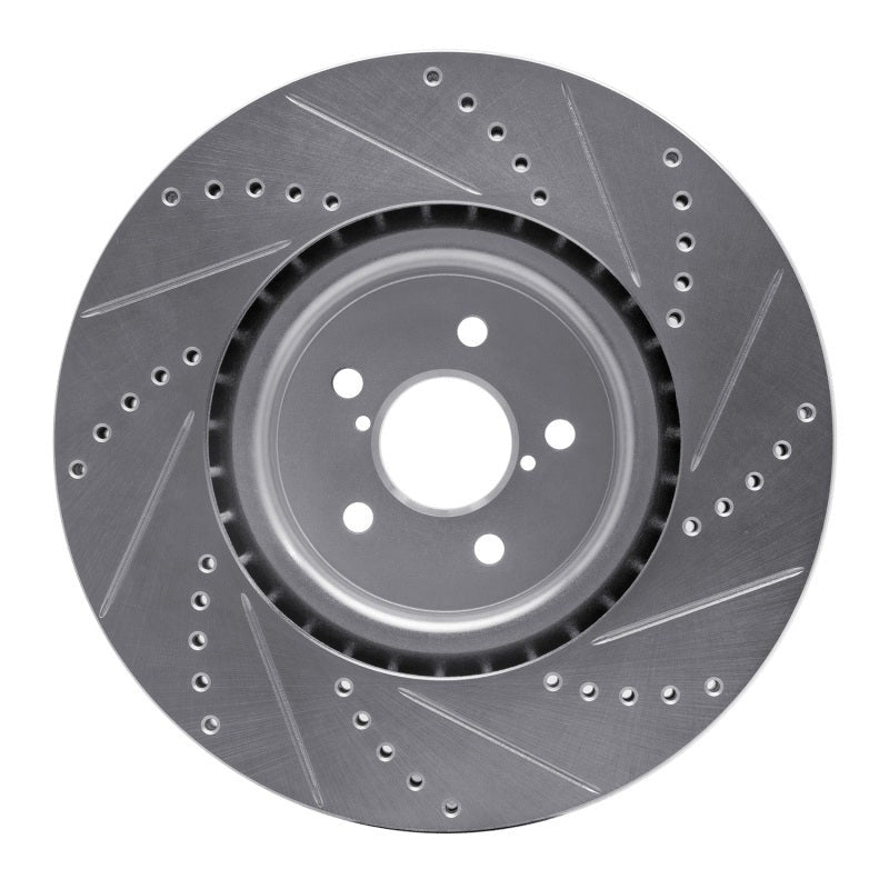 R1 Front Left Drilled & Slotted Silver Brake Rotor - 2004 Subaru STI / 2017-2020 & 2022-2026 Subaru BRZ w/ Brembo