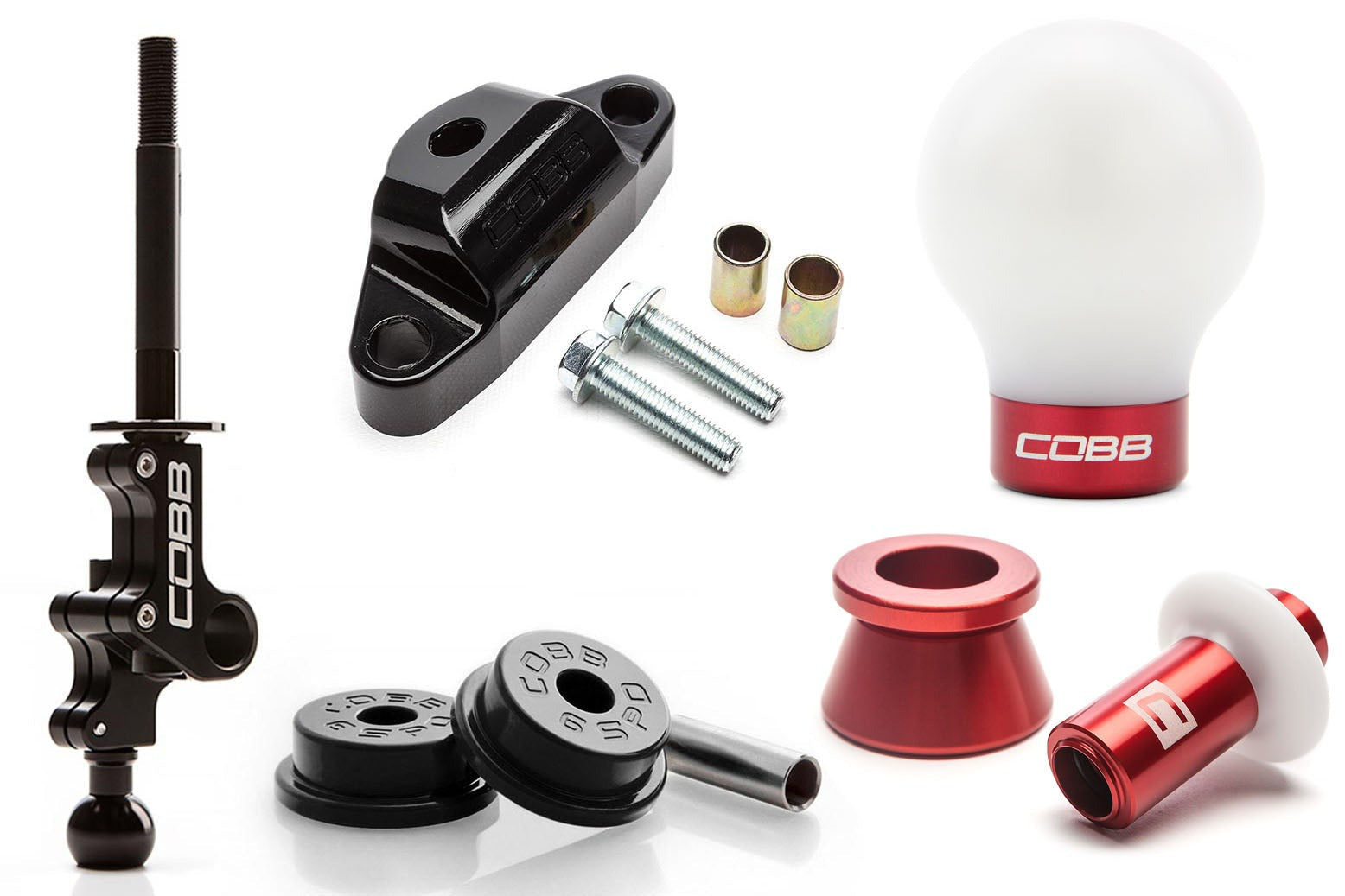 Cobb Stg 2+ Drivetrain Pkg w/ Weighted Shift Knob - Red Knob / White & Red Lockout - 2004-2021 Subaru STI 6MT