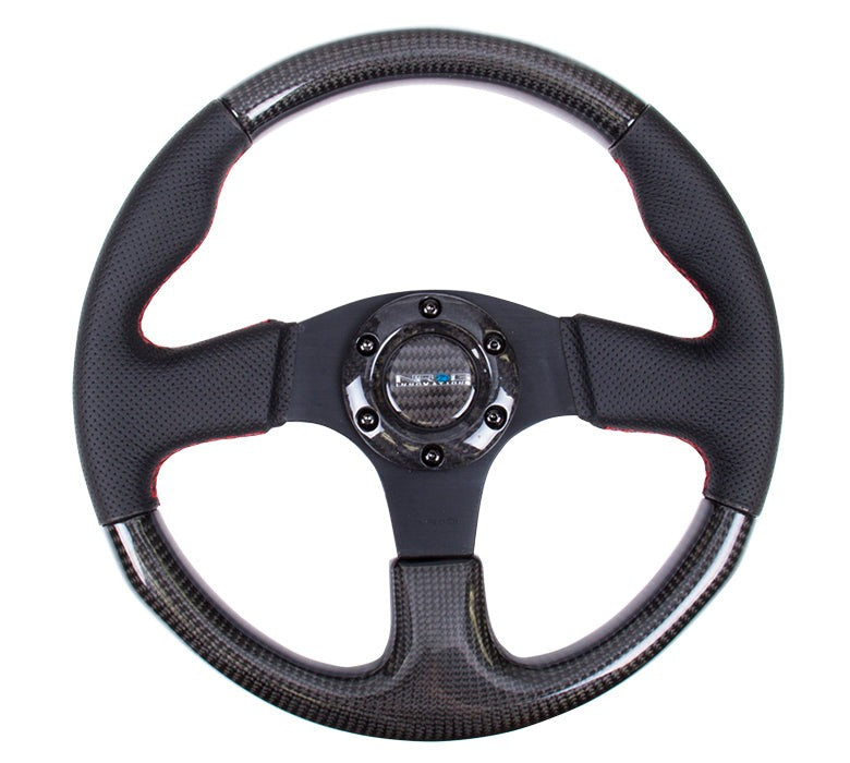 NRG Carbon Fiber Steering Wheel 315mm Perforated Black w/ Red Stitch - Universal
