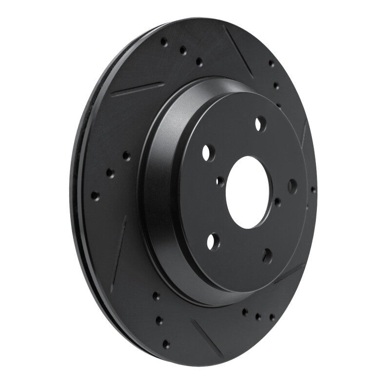R1 Concepts Rear Right Drilled & Slotted Black Brake Rotor - 2019-2026 Subaru Crosstrek