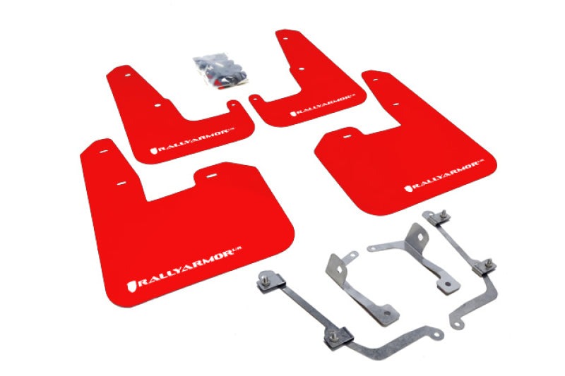 Rally Armor Red UR Mud Flap w/White Logo - 2008-2014 Subaru STI (Hatch Only) / 2011-2014 WRX (Hatch Only)