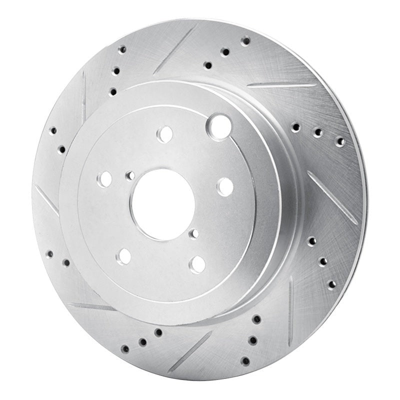 R1 Rear Left Drilled & Slotted Silver Brake Rotor - 2008-2017 Subaru STI