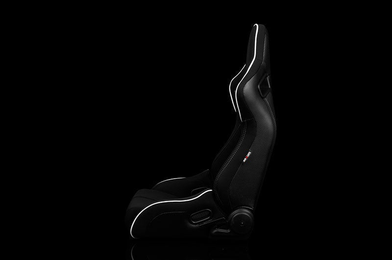 Braum Elite-R Series Sport Seats - Black Polo Cloth (Grey Stitching / White Piping) Pair - Universal