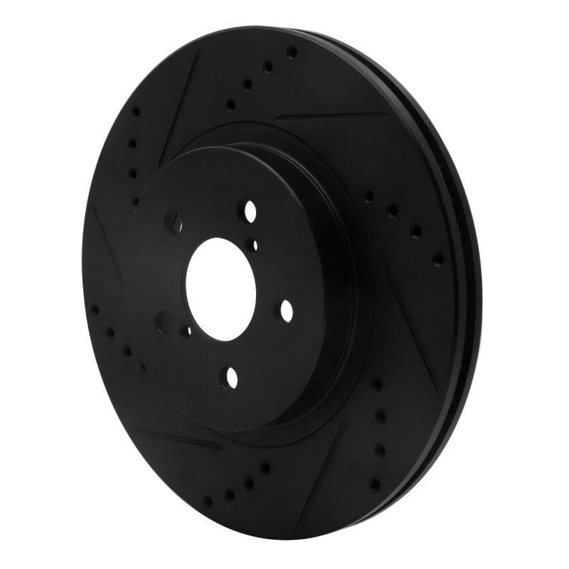 R1 Concepts Front Left Drilled & Slotted Black Brake Rotor - 2017-2023 Subaru Crosstrek