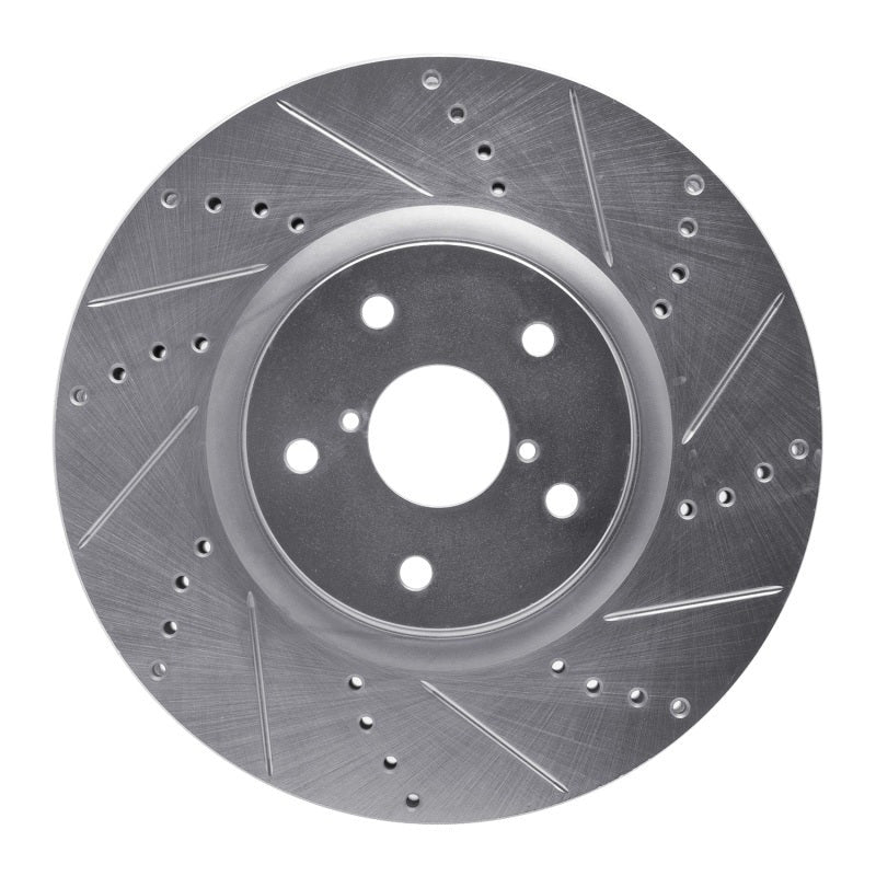 R1 Front Right Drilled & Slotted Silver Brake Rotor - 2005-2017 Subaru STI