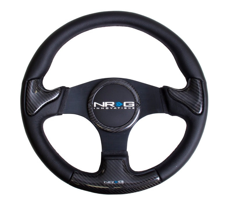 NRG Carbon Fiber Steering Wheel 350mm Black Rubber Horn - Universal