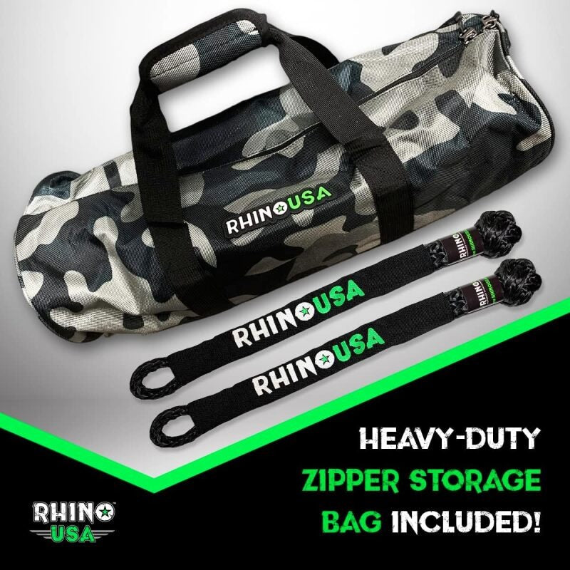 Rhino USA 7/8In X 30Ft Kinetic Rope Recovery Kit W/Soft Shackles (Black)