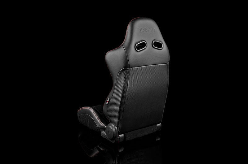 Braum Advan Series Sport Seats - Black Leatherette (Red Stitching) Pair - Universal