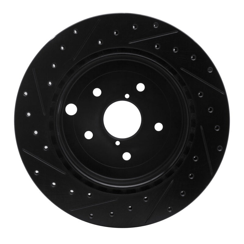 R1 Rear Right Drilled & Slotted Black Brake Rotor - 2008-2021 Subaru STI (WRX w/ Brembo)