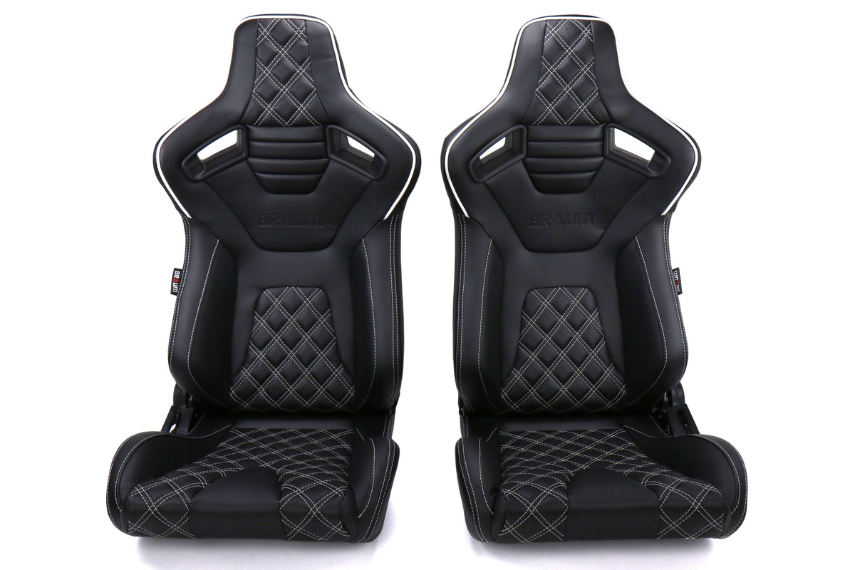 Braum Elite-X Series Racing Seats Diamond Edition White Piping Pair - Universal